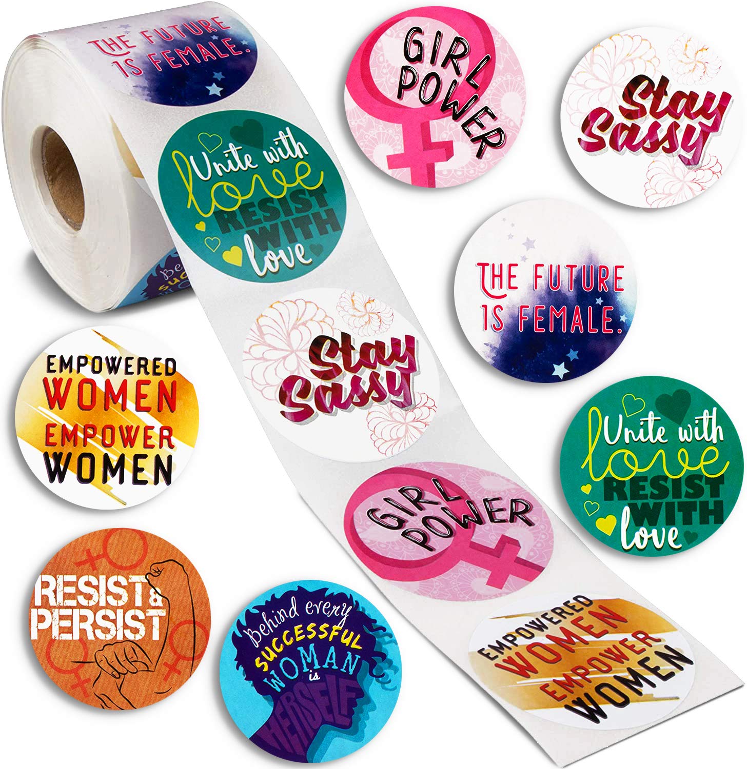 Women Empowerment Stickers, Feminist Girl Power Quotes, 8 Designs (2 In, 500 Pieces)