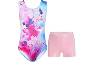 Nymphperi Girls Gymnastics Leotards 2 Piece Shiny Sleeveless Bodysuits with Sparkly Breathable Shorts Suit