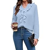Kopinma Womens Button Down Shirt Long Sleeve Tops V Neck Ruffle Blouses Casual Business Work Solid Textured Clothes 2025