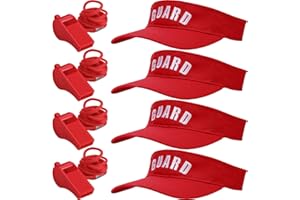 Tigeen 4Pcs Professional Guard Hat 4Pcs Emergency Whistles with Lanyard Guard Visor Loud Safety Plastic Whistle for Men Women