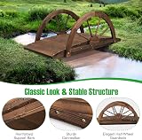 TANGZON Wooden Garden Bridge 102CM Arc Footbridge with Half-wheel Railings view 4