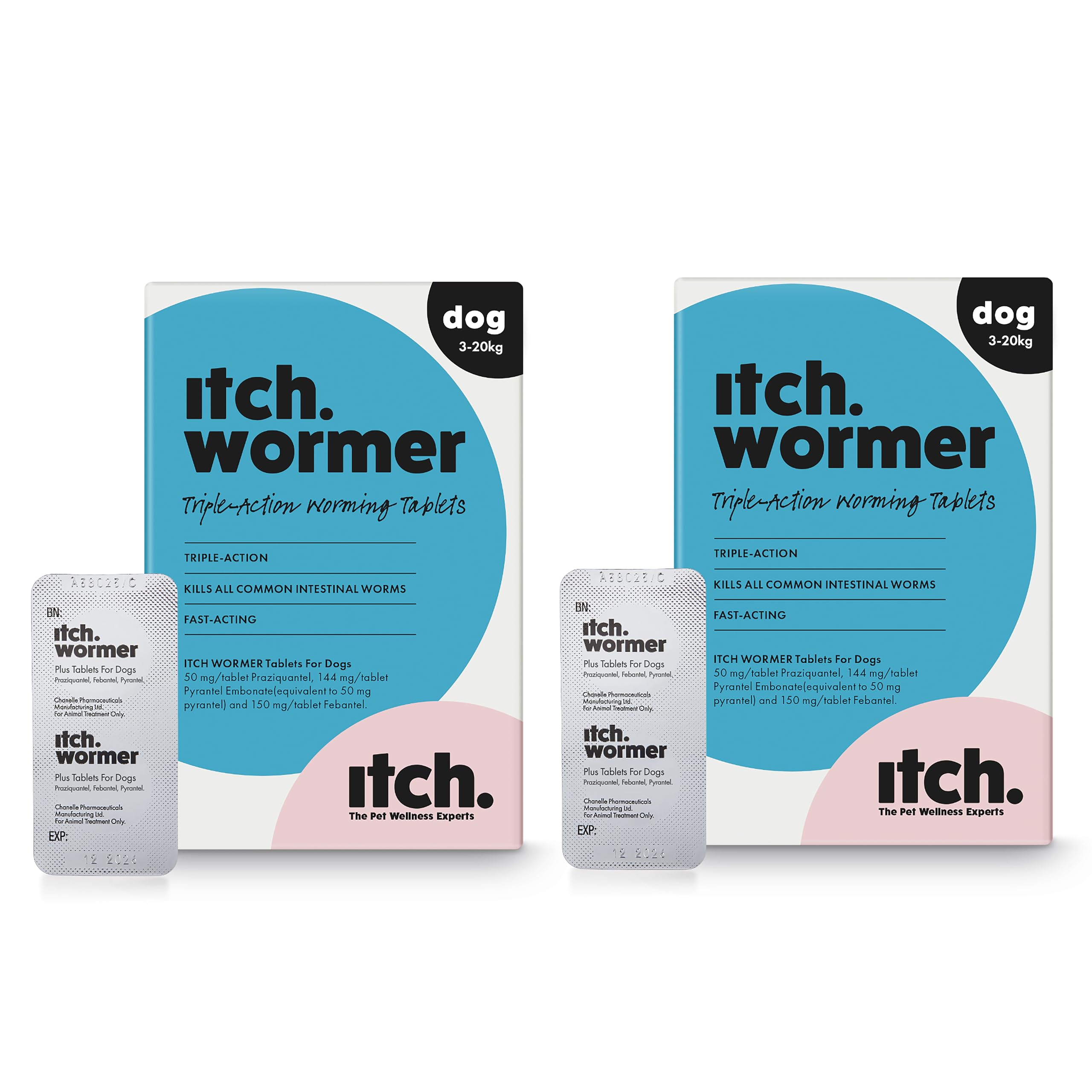 Itch Dog Wormer Tablets for Dogs 3kg-19kg - 4 Tablets - Treats Roundworms, Tapeworms, Hookworms & Whipworms - Kills Worm Larvae