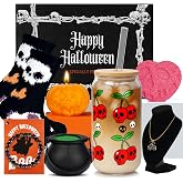 Mason Life Halloween Gifts, 8Pcs Boo Basket Stuffers for Adults, Spooky Pumpkin Basket, 18OZ Tumbler Glass Cups with Lids and Straws, Cute Halloween Cherry Mug Gifts for Women Her Girls Sister Friend