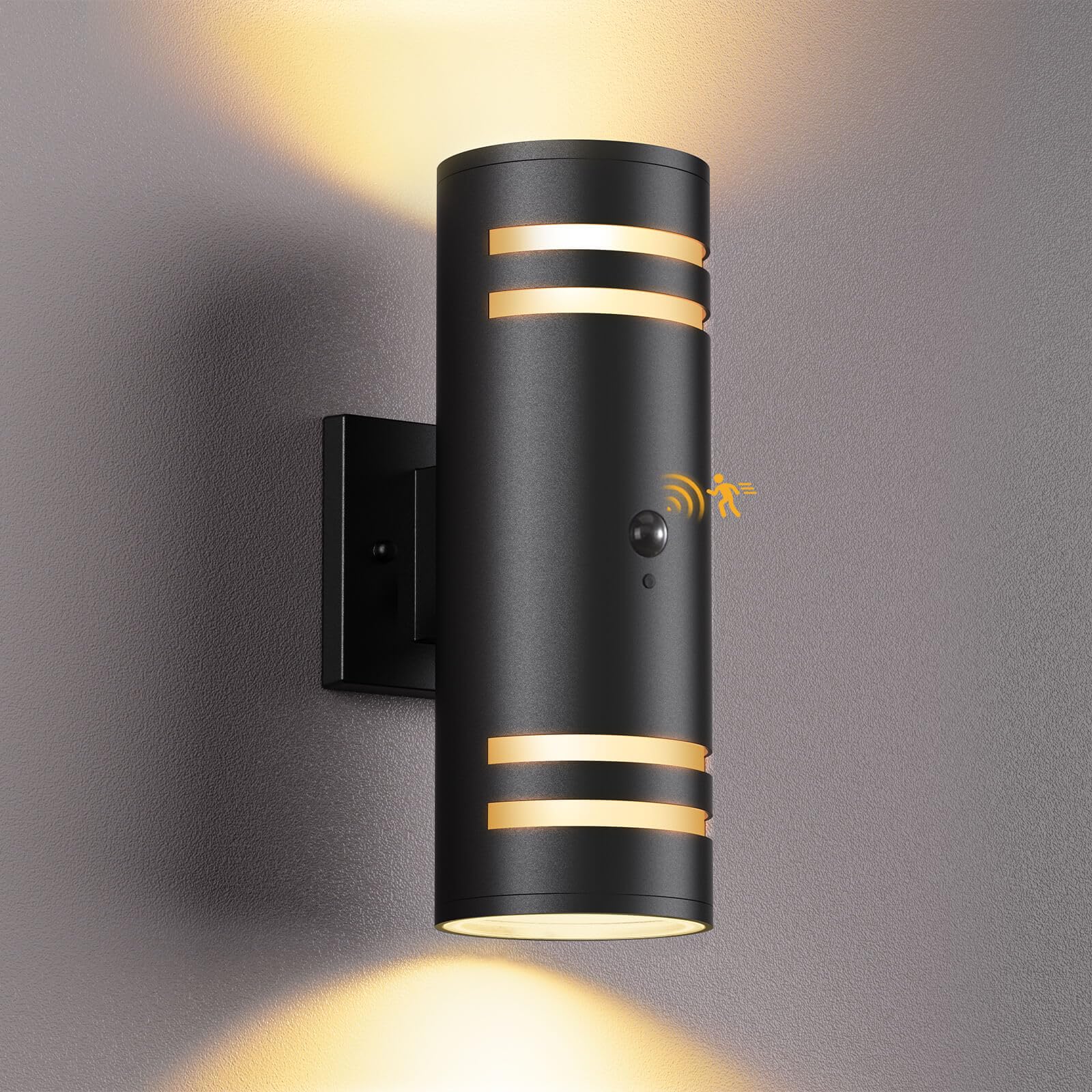 Photo 1 of SHlMR Motion Sensor Outdoor Lights, Modern Dusk to Dawn Outdoor Lighting Wall Mount with Bulbs, Black Exterior Sconce Aluminum Up and Down Waterproof Motion Detector Lights for Outside, ETL Listed