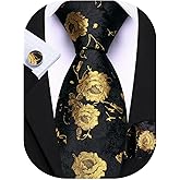 Barry.Wang Men Tie Set Floral Paisley Silk Necktie Pocket Square Cufflinks Formal Wedding Party Business