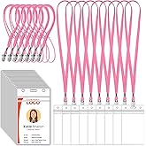 Marspark 200 Pcs Name Tag Lanyards with ID Holder Lanyards for ID Badges Resealable Flat Neck Name Tag with Clip Waterproof Plastic Clear Badges Bulk for School Office Supplies (Pink)