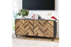 Likein Modern Sideboard Buffet Cabinet 58" with 4 Doors, Long Coffee Bar Credenza Storage Cabinet with Adjustable Shelves, Console Table for Dinning Room, Living Room, Hallway, Bedroom, Black Brown