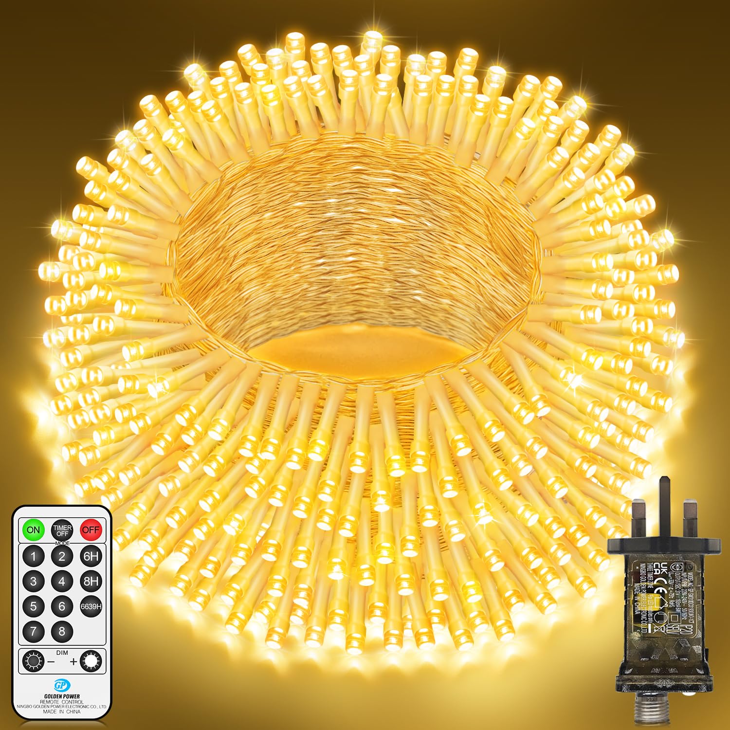 60M 500 LED Fairy Lights Outdoor String Lights Plug in Waterproof Christmas Lights with Remote Timer 8 Modes for Outside Garden Patio Party Yard Gazebo Xmas Tree Wedding Decorations Warm White — image 1