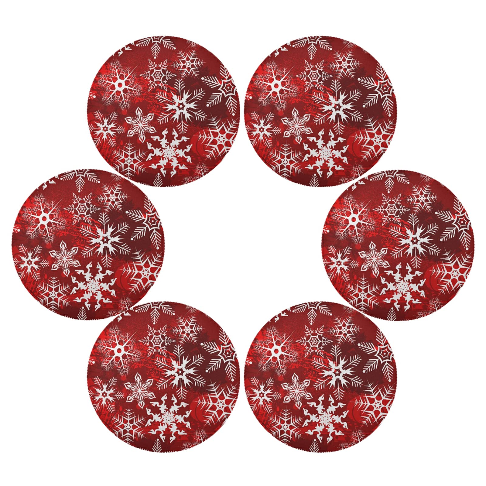 Christmas Placemats, Christmas Red Pattern With Snowflakes Flower Round Placemats Set of 6 for Kitchen Table Washable Kitchen Table Mats Place mats