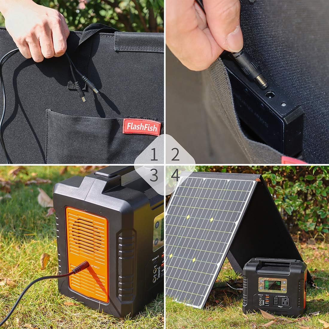50W 18V Portable Solar Panel, Flashfish Foldable Solar Charger with 5V USB 18V DC Output Compatible with Portable Generator, Smartphones, Tablets and More : Garden & Outdoor