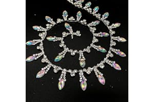 Towenm 1 Yard Rhinestone Tassel Chain Trim, Crystal Close Chain Applique, for Sewing Crafts Wedding Bridal Party Christmas DIY Decoration (Silver, 1 Yard)