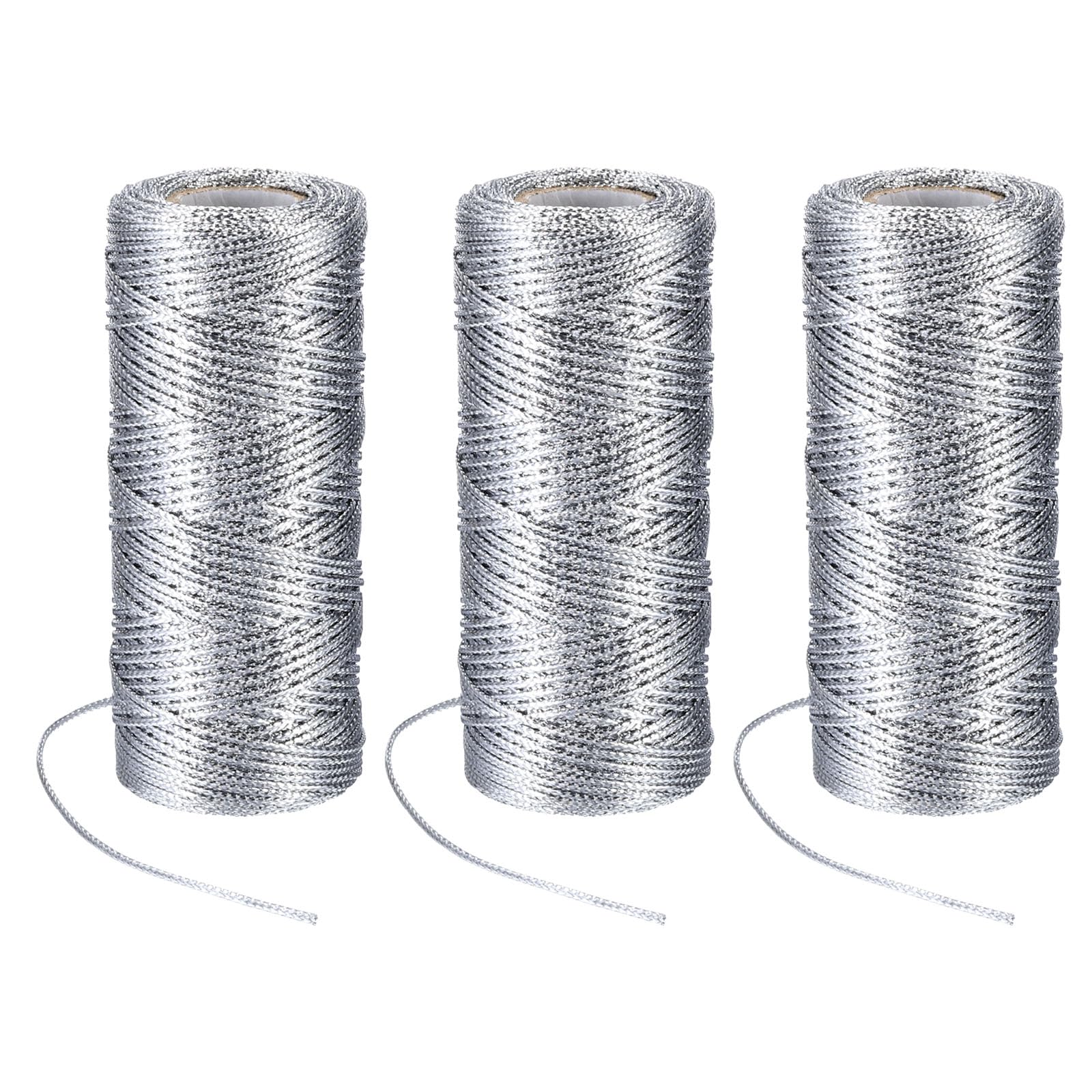 PATIKIL 330 Yards Decorative Metallic Bakers Twine, 3 Rolls Wrapping Twine String Rope DIY Tie Gift Packing Materials for Christmas Crafts Wedding Present,Silver