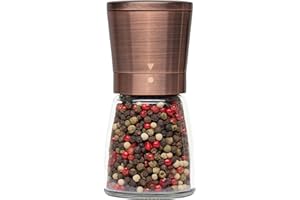 KITCHEN-GO Pepper Grinder or Salt Shaker for Professional Chef - Best Spice Mill with Brushed Stainless Steel, Special Mark, Ceramic Blades, and Adjustable Coarseness (Copper)