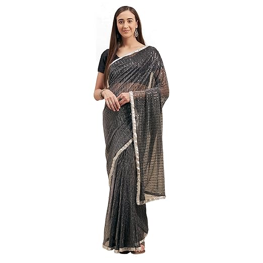 Womanista Crepe with Blouse Piece Saree (WM1245_Grey_OneSize)