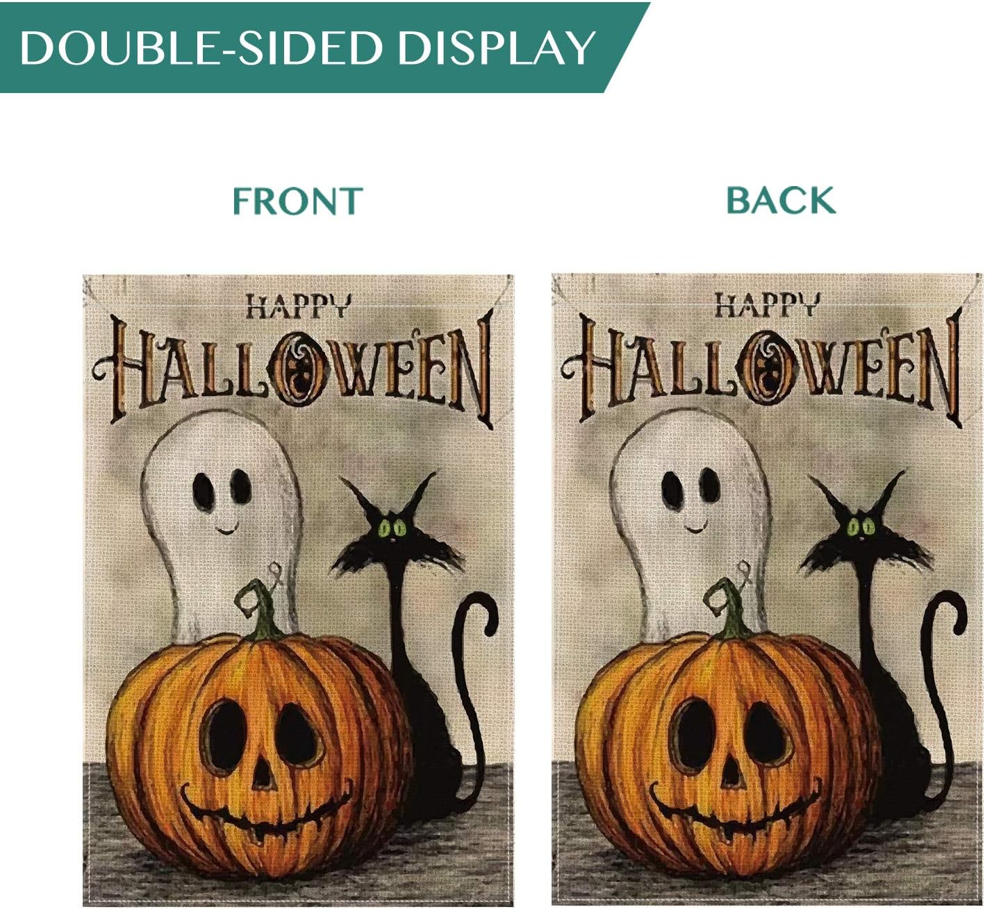 AVOIN Happy Halloween Garden Flag Vertical Double Sized, Spooky Ghost Pumpkin Jack O'Lantern Black Cat Yard Outdoor Decoration 12.5 x 18 Inch : Garden & Outdoor