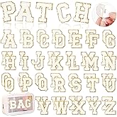 White Chenille Letters Self-Adhesive Patches: KINGSOW 52PCS Self Adhesive Varsity Iron on Letter Patches Stick on Embroidered Patch for Clothing