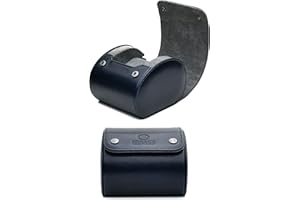 M MIRAGE LUXURY TRAVEL Single Watch Case - 1 Watch Travel Case Holder - Midnight Blue Swiss Motif Vegan Leather