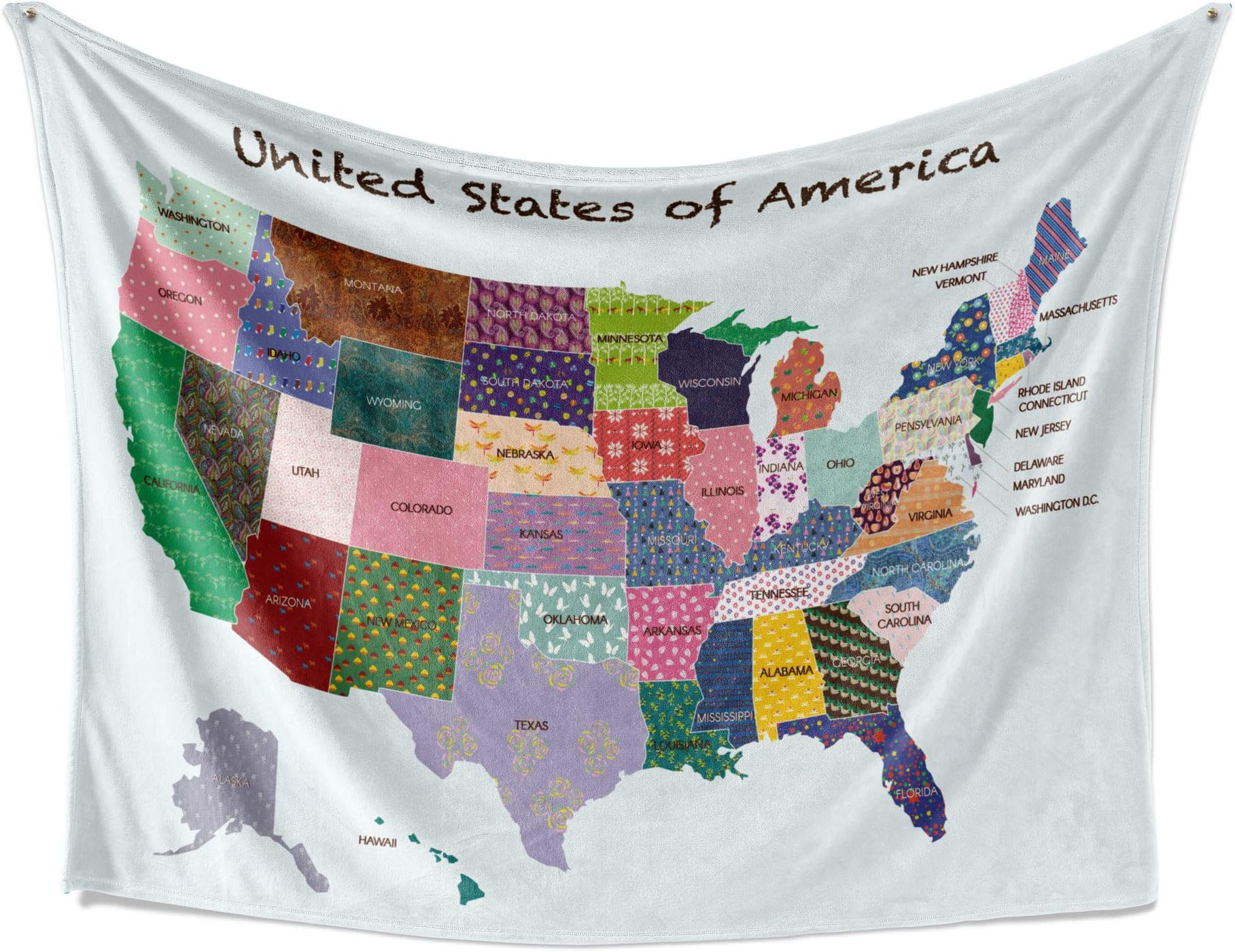 Livetty Tapestry US Map with Madala Designs Wall Hanging Funny Watercolor Printed Collage Map of United States Tapestries Washable Microfiber Independence Day Wall Art for Studio Room 84x59 Inch White