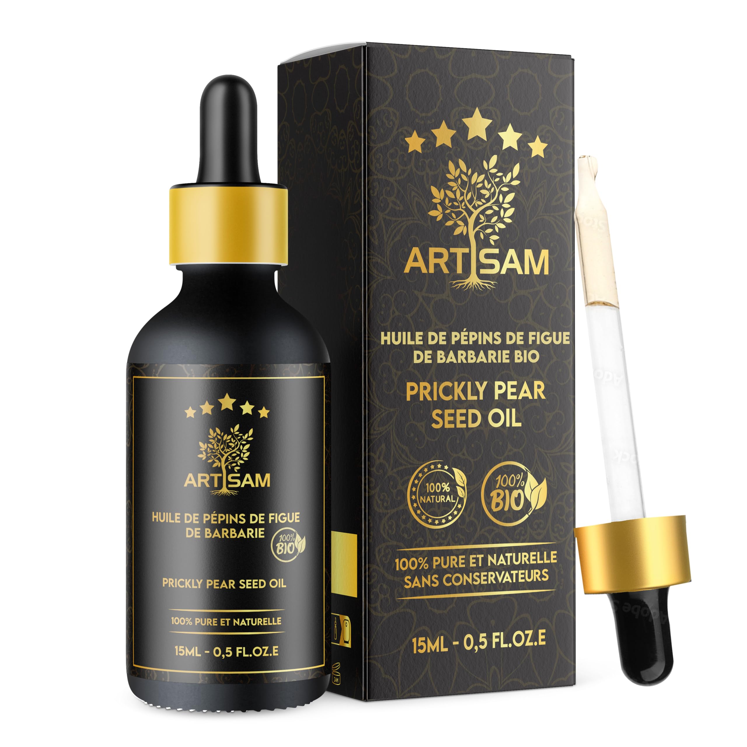 Best Anti-ageing Oil, Organic Prickly Pear Seed Oil │ Top 1 Anti-wrinkle and Concealer Treatment │ Cold-pressed, Certified 100% Pure and Natural Organic │ Extra Virgin, Vegan (15 ml)