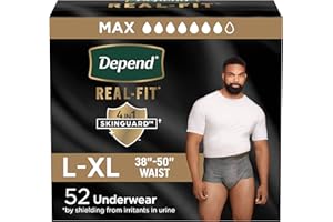 Depend Real Fit Adult Diapers, Incontinence Underwear for Men, Disposable, Maximum Absorbency, Large/Extra Large, 52 Count (2 Packs of 26), Packaging May Vary