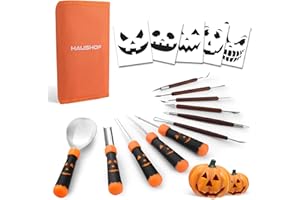 HAUSHOF Pumpkin Carving Tools with Stencils, 11PCS Halloween Pumpkin Carving Kit Professional Knives Set with Case, Halloween