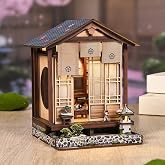 Book Nook Kit, DIY Miniature House Kit for Adults and Teens, 3D Wooden Puzzle Booknook Tiny House Bookshelf Decor, Holiday Craft Gift for Friends, Family(Japanese Courtyard)
