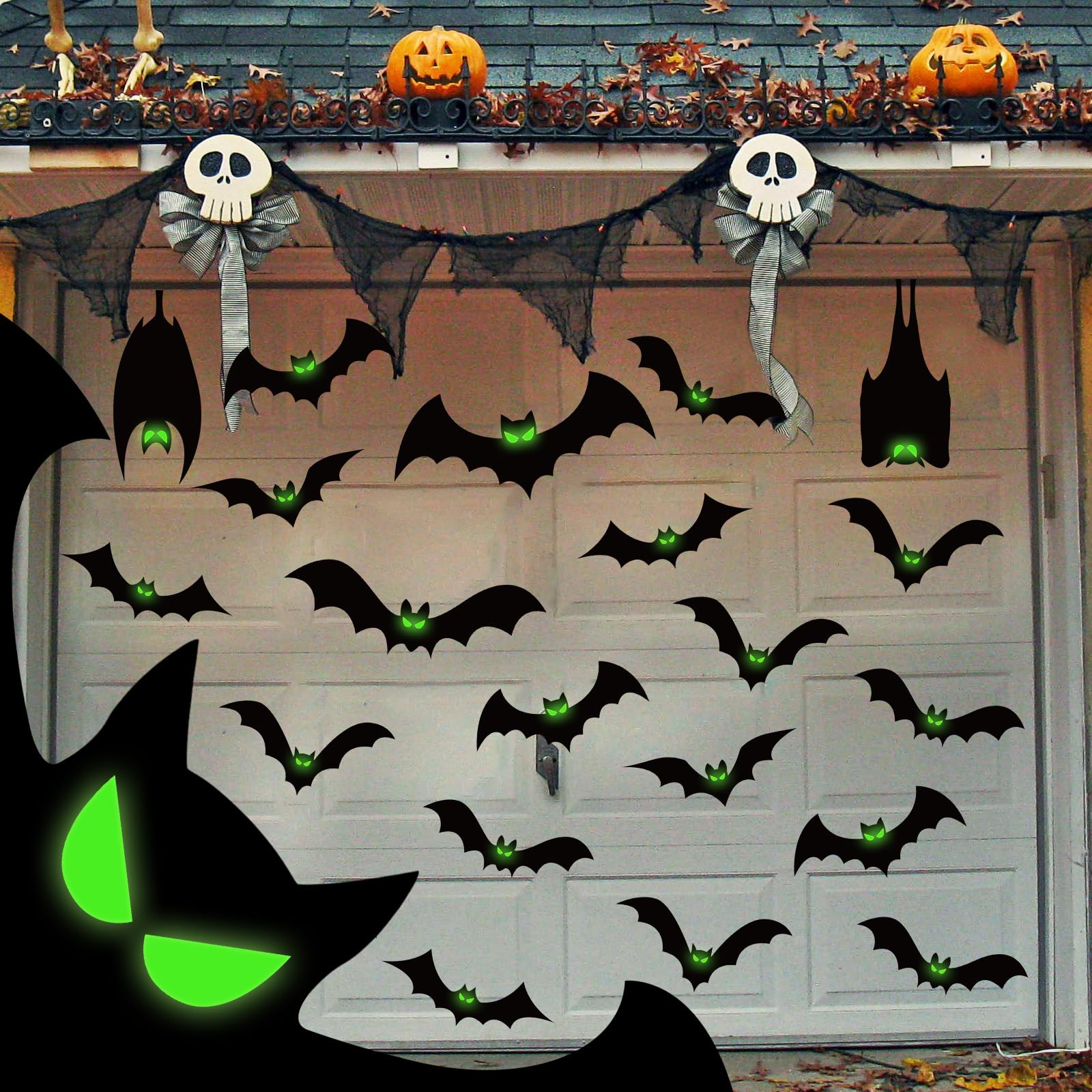 Photo 1 of 24 Pcs Halloween Garage Door Decorations Magnets Bats with Glow in The Dark Eyes Luminous Magnetic Black Bats Stickers Halloween Decorations for Garage Door Car Refrigerator
