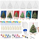 84pcs Christmas Tree Pre Drawn Canvas Pre Printed Canvas Set Sip and Paint Kit Supplies with Brushes Paints Easels Xmas Holiday Theme Painting Night Party Favor Group Craft Activity Home Wall Decor