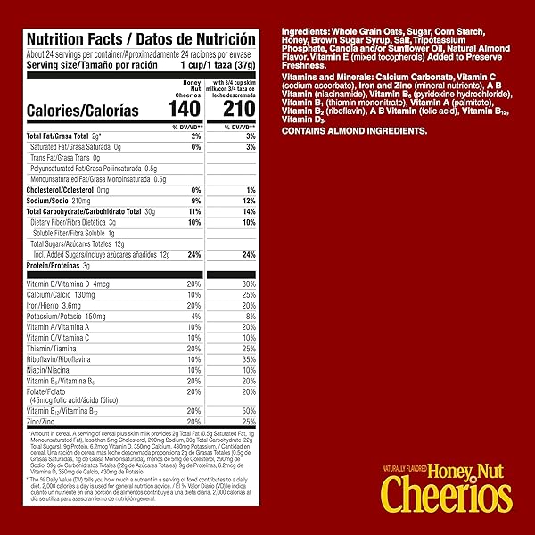 HONEY NUT CHEERIOS HEART HEALTHY BREAKFAST CEREAL, GLUTEN FREE CEREAL WITH WHOLE GRAIN OATS, VALUE BAG, 32 OZ