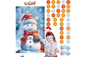 LOAVER Pin The Nose On The Snowman Christmas Holiday Reusable Game Poster with 36 Noses and 2 Blindfold for Kids Christmas Winter Party Game Activities Supplies