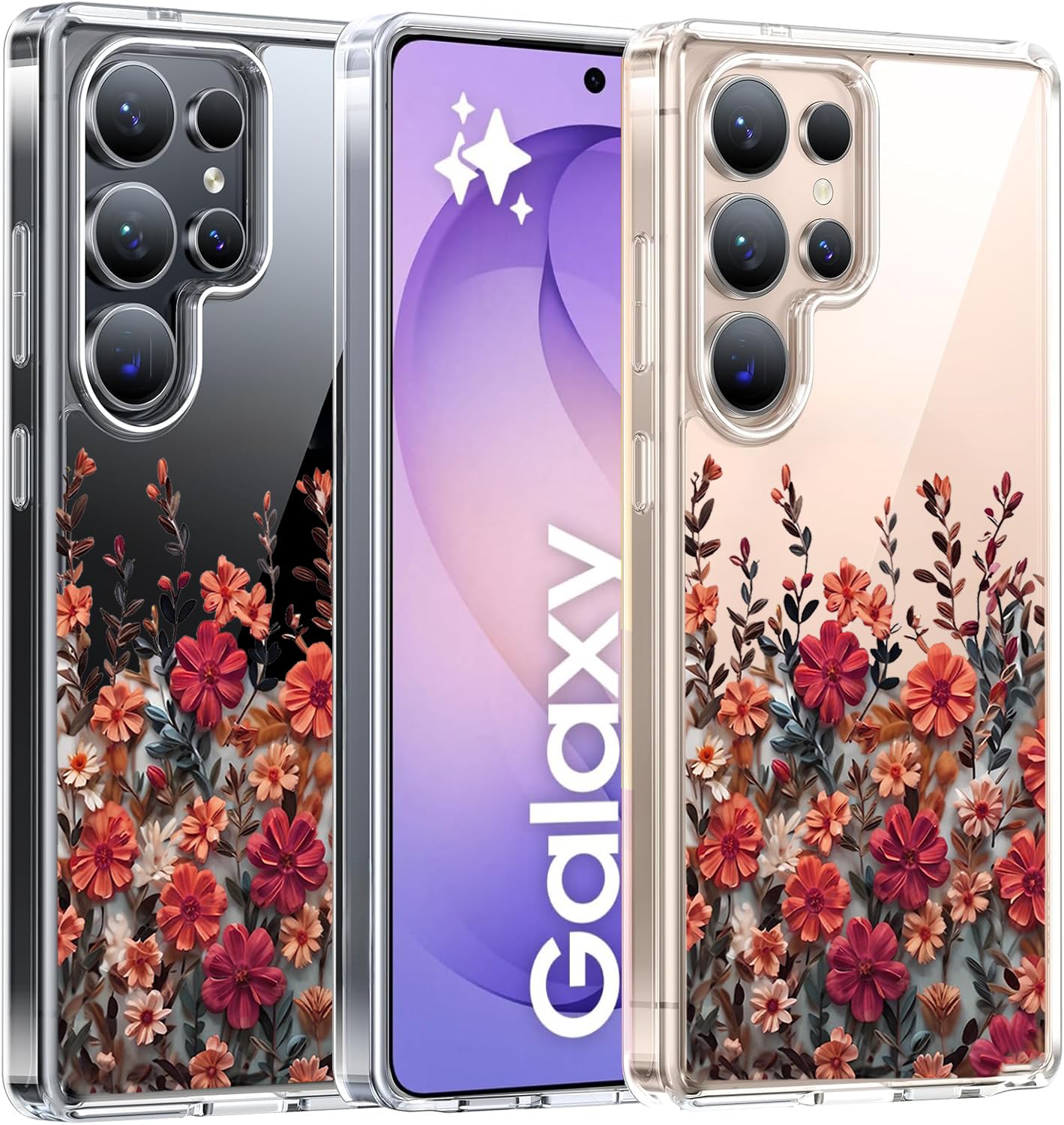 Clear for Samsung Galaxy S26 Ultra Cute Case Floral Flower Women Girly Galaxy S 26 Ultra Phone Cases[Camera Protection] Slim Soft TPU Bumper Anti Yellowing for Samsung S 26 Ultra Cover