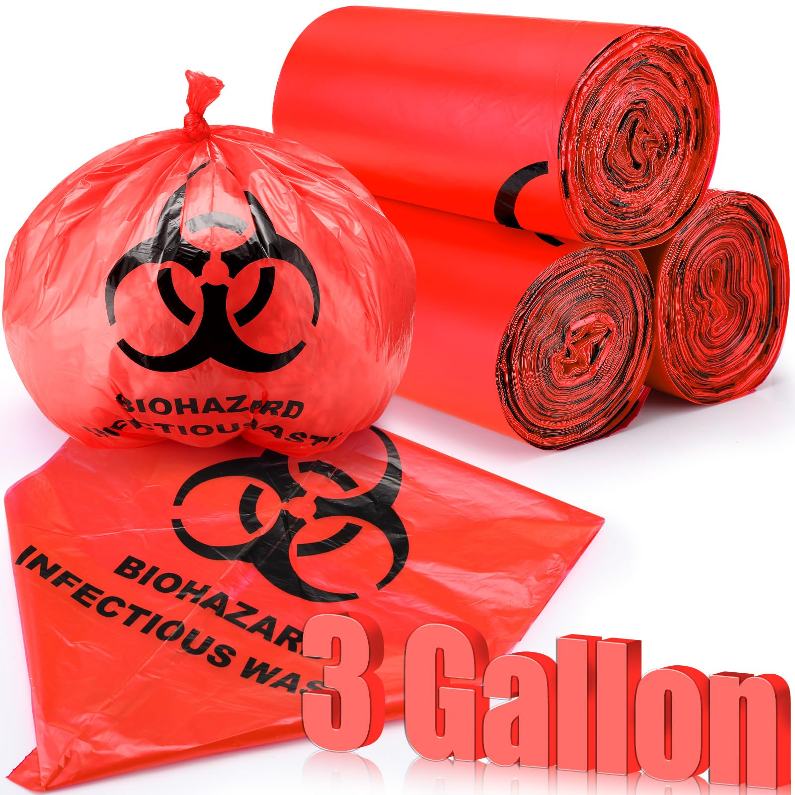 Geiserailie 200 Pack Biohazard Waste Bags 3 Gallon