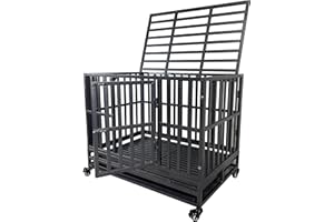 Xanyi qin Heavy Duty Dog Crate Made of Thick Material, Specially Reinforced Metal Kennel Playpen, with Two Prevent Escape Lock, Large Dogs Cage with Wheels (38in)