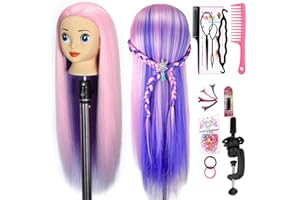 SIMNIENT Mannequin Head with 26inch Long Synthetic Fiber Colorful Hair Styling Training Head Manikin Cosmetology Doll Head Hairdressing Training Model for Cutting Braiding Practice and Free Clamp Holder