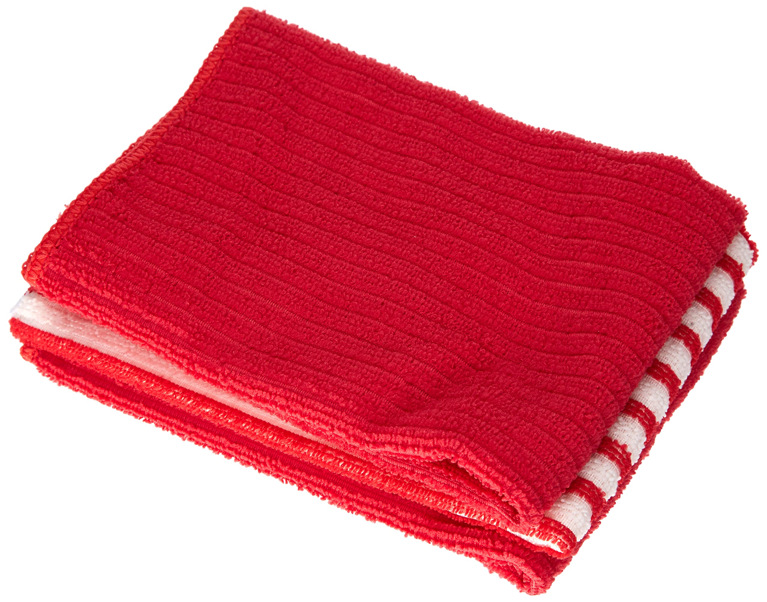 Ligne Decor 40 x 40 cm 3-Piece 2 Dyed/1 Striped Microfibre Cuistot Tea Towels, Rouge Red