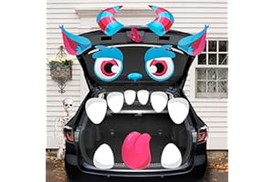 Roberly Trunk or Treat Car Decorations Kit, Halloween Cute Monster Face Garage Door Decorations Waterproof Car Stickers with Eyes Horns Fangs Claws for Car SUV Garage Outdoor Party Decor