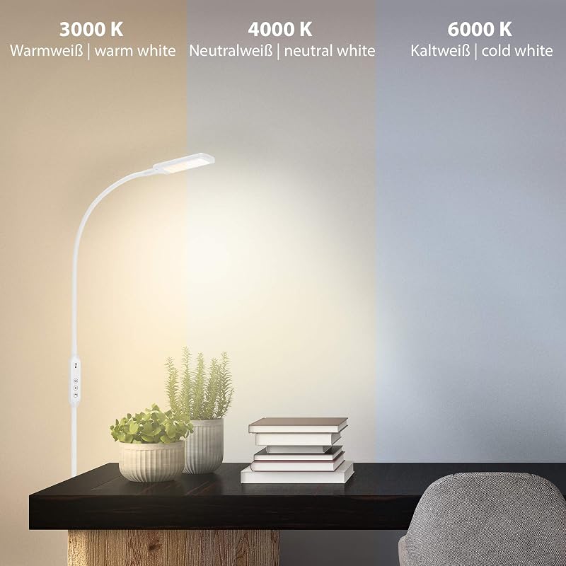 Leuchten - Candeeiro de pé LED, regulável, comando remoto, inclui controlo de temperatura de cor, 8 watts, 700 lúmens, branco