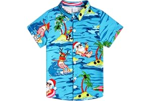 uideazone 2-10 Years Boys Button Down Shirts 3D Graphic Hawaiian Aloha Short Sleeve Dress Shirt Tops