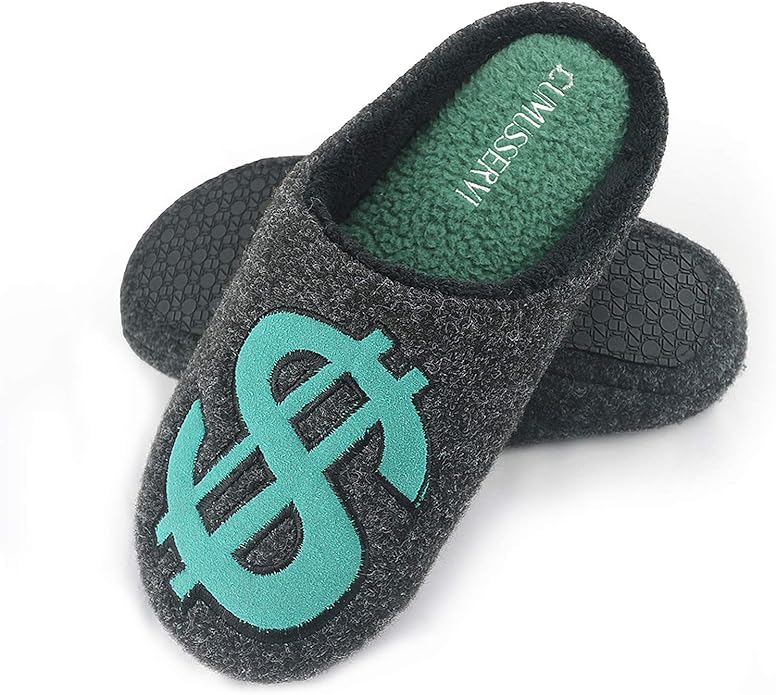 GUMUSSERVI Mens Slippers Dollar Sign Memory Foam Slippers Fleece
