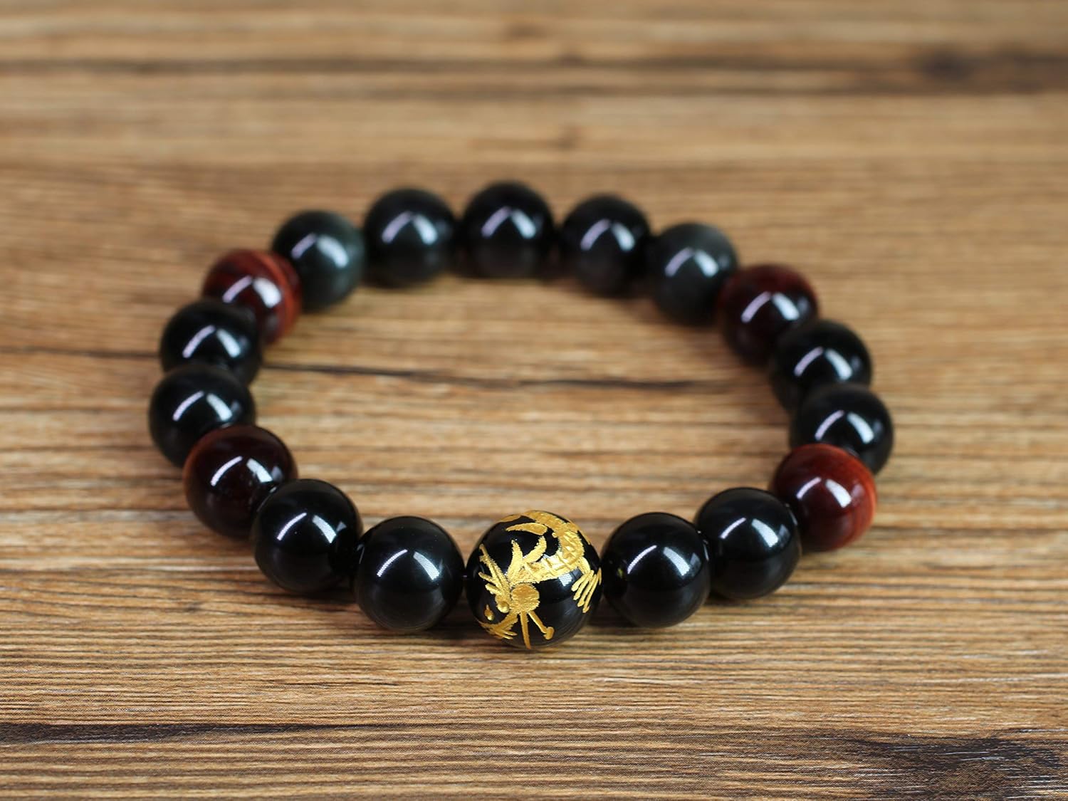 COAI Men's Dragon Bracelet Black Obsidian Red Tiger Eye Beaded Bracelet for Men 10mm, 6.25 inches - Image 5