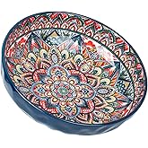 Ronanemon 75 Oz Serving Bowls,Bohemian Style Large Porcelain Dishes for Entertaining Parties,Big Bowls for Eating Soup, Salad, Pasta, Fruit, Chips, 10.3 Inch Diameter (blue)