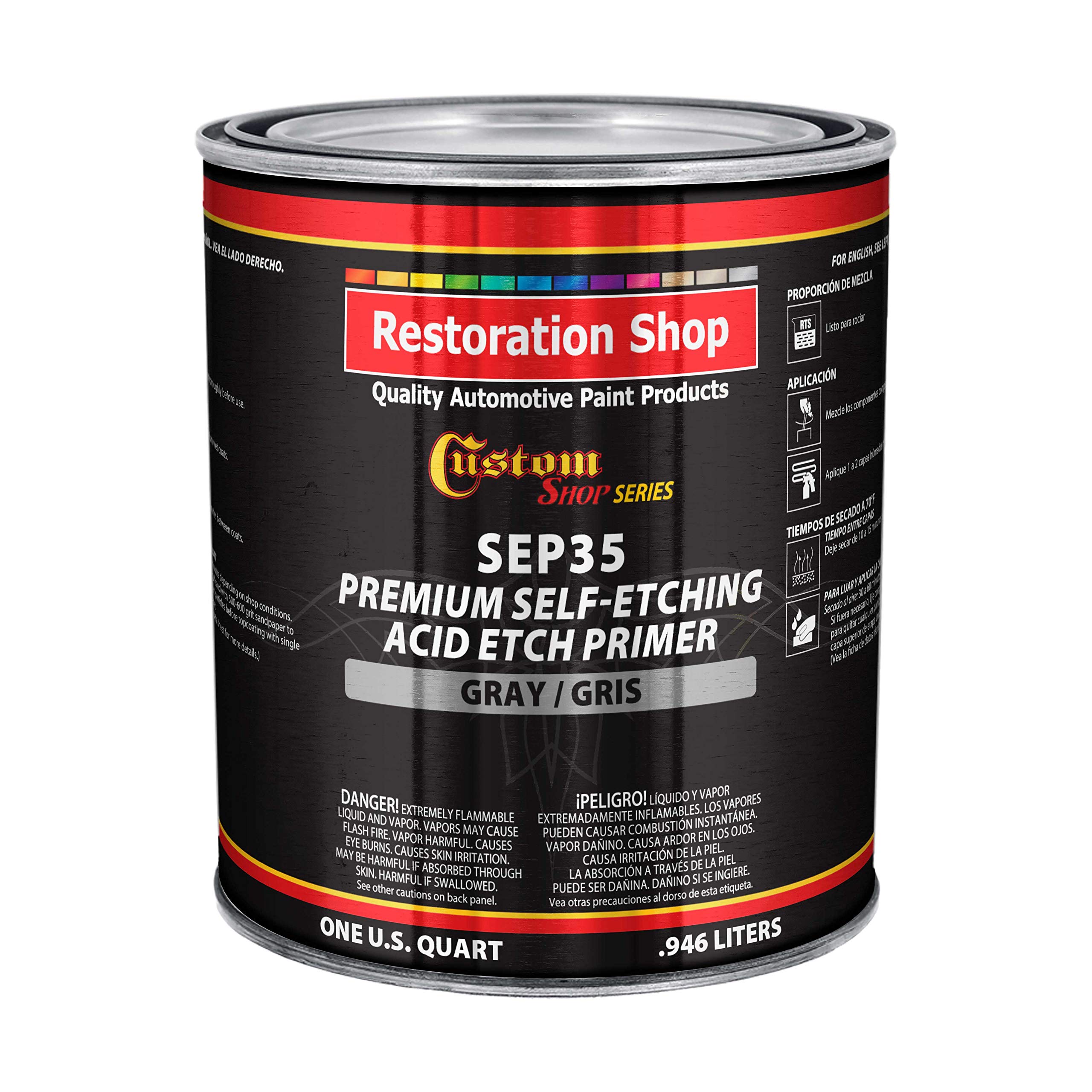 Photo 1 of Custom Shop Premium Gray Self Etching Primer, 1 Quart - Ready to Spray Paint, Excellent Adhesion to Bare Metal, Steel, Aluminum, Fiberglass - Use on Automotive Car Parts, OEM Industrial Coating