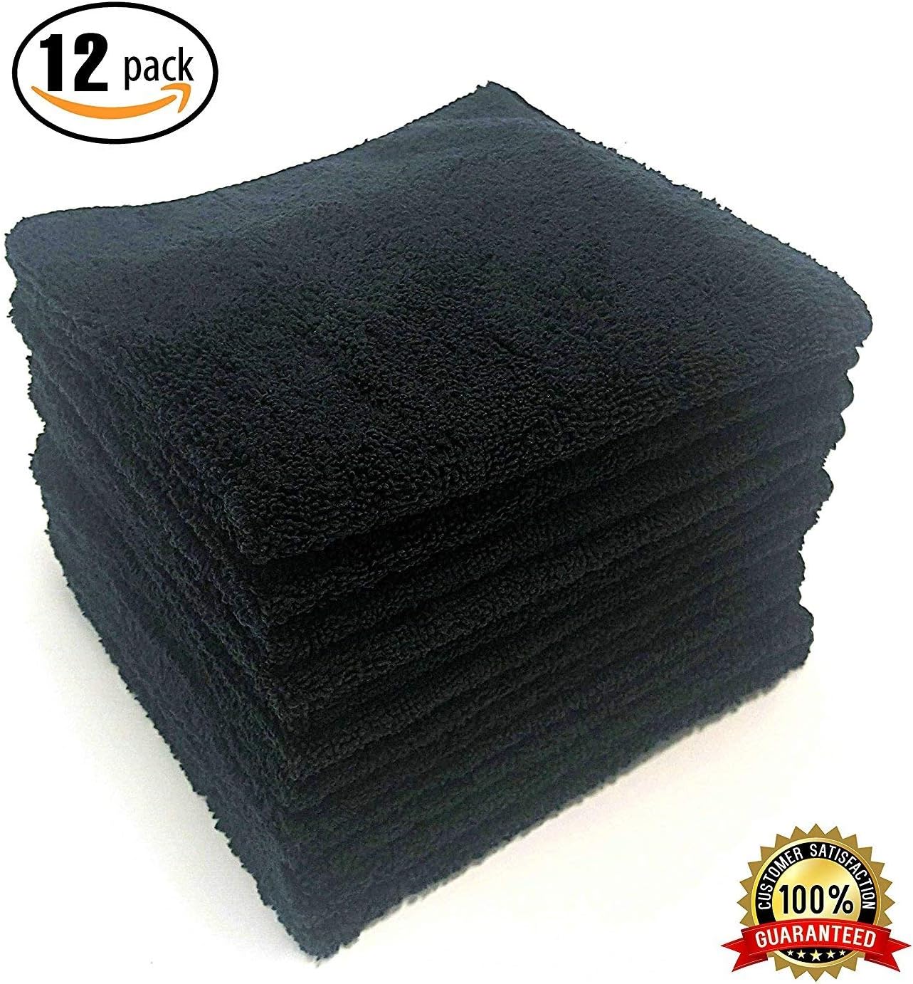 MaxLit Premium Microfiber Cloth - Pack of 12 Best Cleaning Towels for Fine Automobile finishes, Car Windows & Interiors- Great for Glass- Non Scratching, Streak Free- Use Wet or Dry- 16" x 16"(Black)