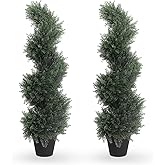 THE BLOOM TIMES 3ft Spiral Artificial Topiary Trees Set of 2, 36 inch Faux Cedar Trees for Outdoor Planters - Fake Twist Cypress Plants for Garden Front Porch Indoor Outside Christmas Decor 3 Foot