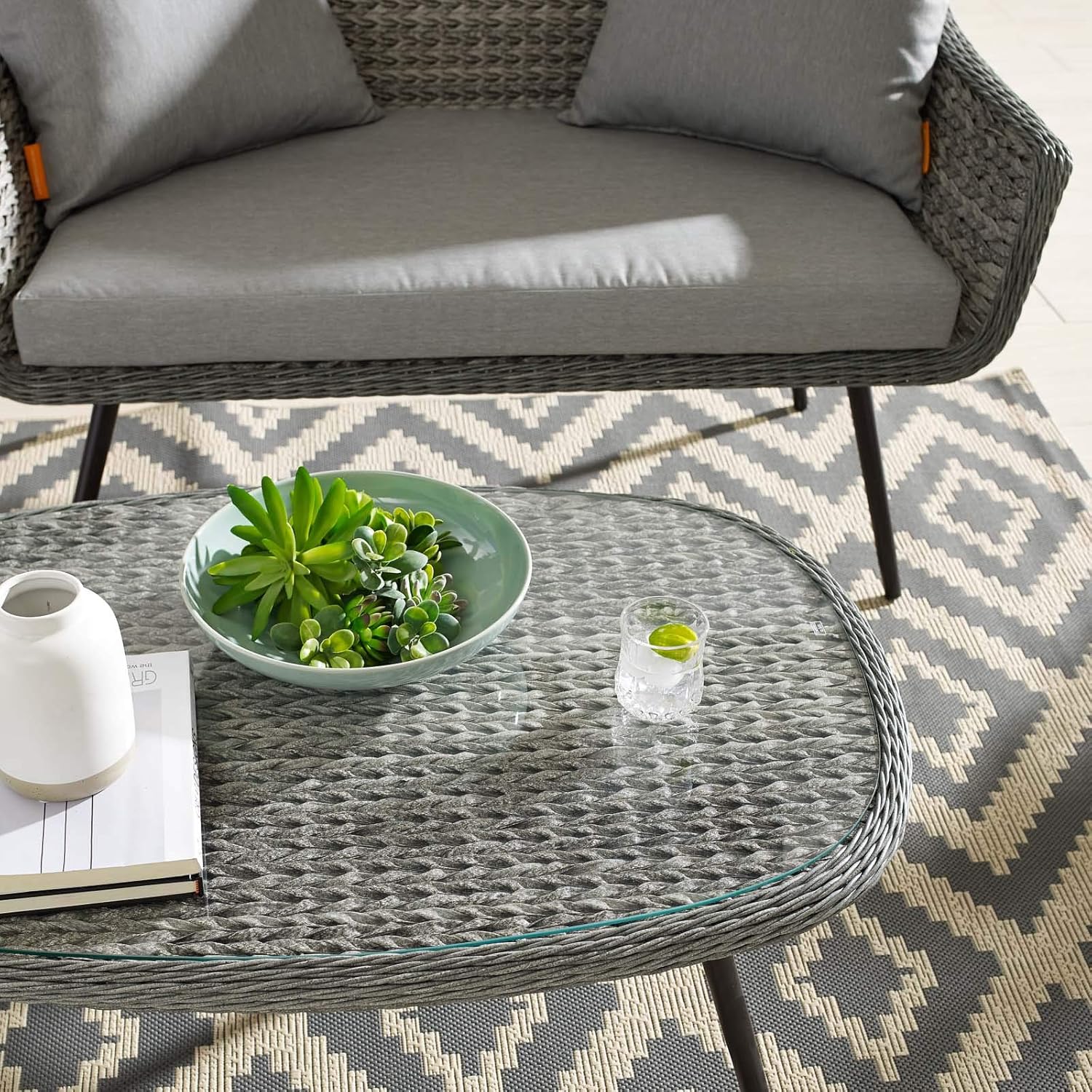 Modway Endeavor Wicker Rattan Aluminum Glass Outdoor Patio Coffee Table in Gray : Garden & Outdoor