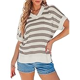 Dokotoo Women's Casual Short Sleeve Loose Tunic Tops Lightweight Striped Summer Sweaters Blouses Shirts