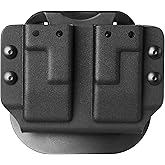 OWB Double Magazine Pouch - Dual Stack Mag Holster with Adjustable Retention for Glock 17,19,22,23,31,32,44,45 Pistol Mags -kydex,Ambidextrous,Paddle Holder.