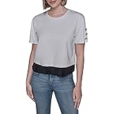 Karl Lagerfeld Women's Short Sleeve Pleated Border Crewneck Essential T-Shirt