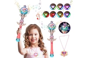 Skirfy Princess Toys Light Up Magic Wand for Girls,Fairy Wand and Neklace with Spinning LED Light and Sound,Birthday Party Fa