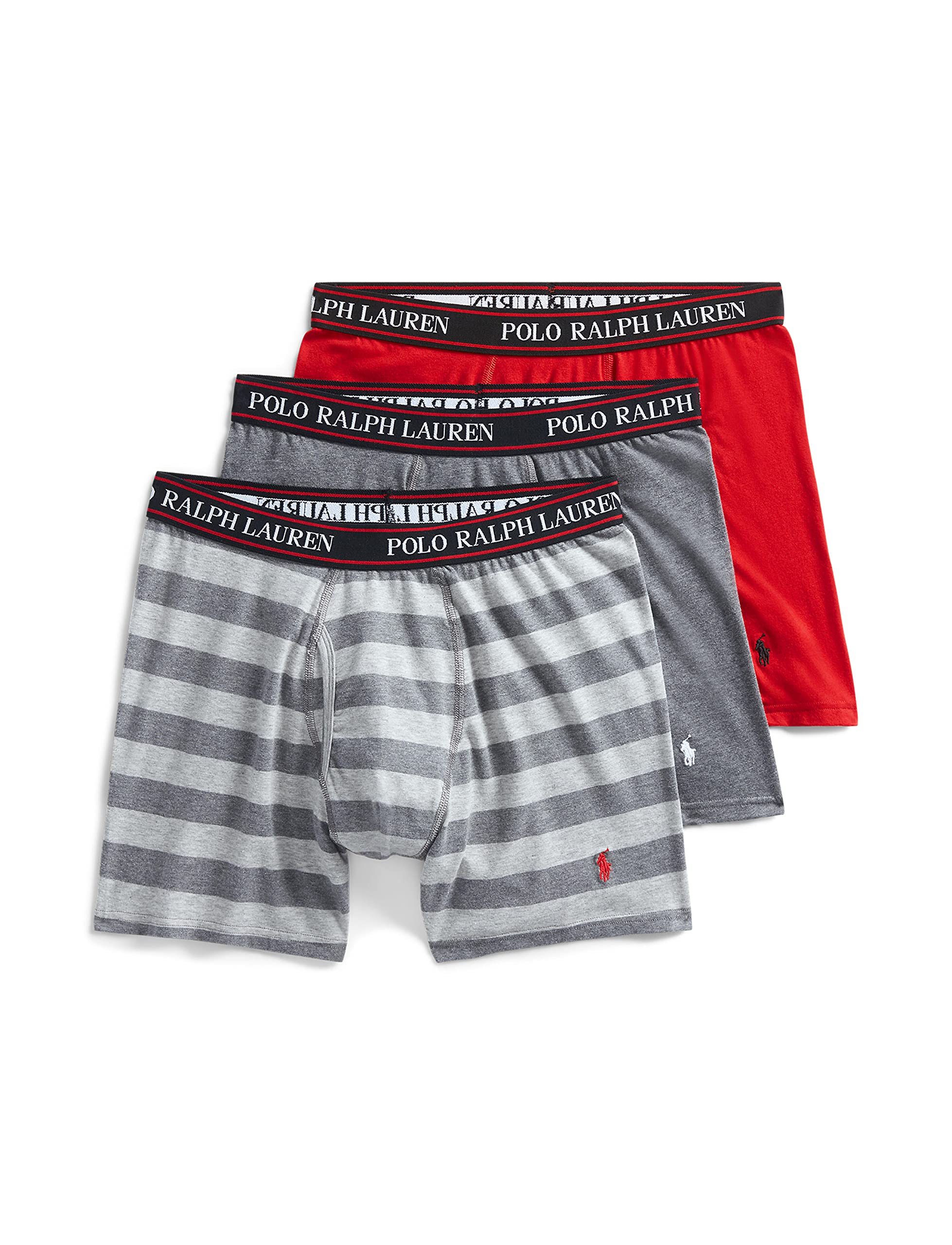 POLO RALPH LAUREN Men's Tall Stretch Classic Fit Boxer Briefs, Trunks & Long Leg Available, 3-Pack, Red/Charcoal Heather Stripe/Charcoal Heather-3 Pack, 4X Big Image